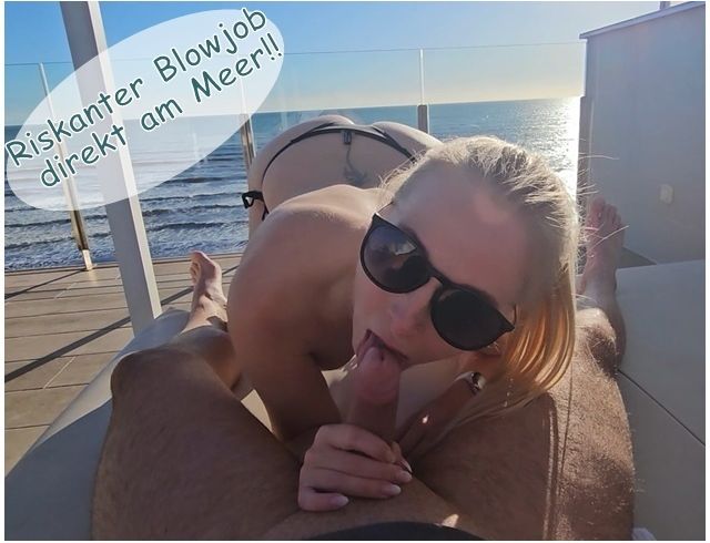 Risky blowjob right by the sea!!