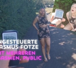 Ferngesteuerte Orgasmus-Muschikontrolle mit mehreren Orgasmen, öffentlich