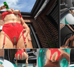 SEX im POOL in rotem Fetisch LATEX OUTFIT, BLOWJOB, HIGHHEELS, TITTS